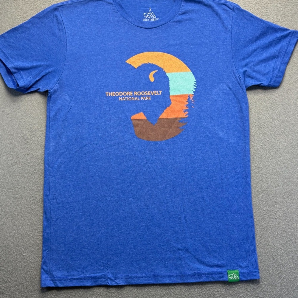 Wild Tribute Men T Shirt Cotton Poly Small Theodore Roosevelt National Park Blue